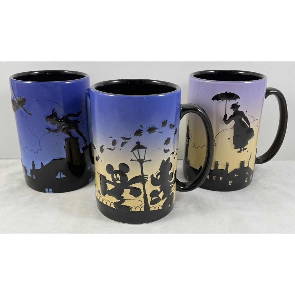 Disney Parks 3D Mug Set Silhouette Minnie Mickey Mouse Peter Pan Mary Poppins